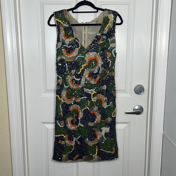Alice + Olivia Sequined Green Mini Dress Size 12 - Picture 2 of 8